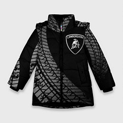 Куртка зимняя для девочки Lamborghini tire tracks, цвет: 3D-черный