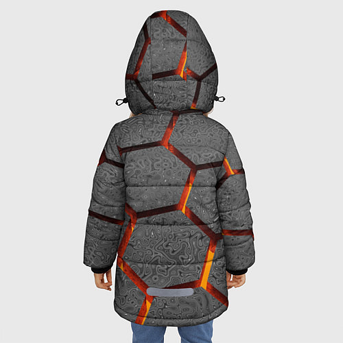Зимняя куртка для девочки Металлические плиты и лава / 3D-Светло-серый – фото 4
