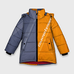 Куртка зимняя для девочки Counter Strike 2 Blue Orange Pattern, цвет: 3D-красный
