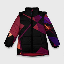 Куртка зимняя для девочки Тёмно-розовые фигуры во тьме, цвет: 3D-красный