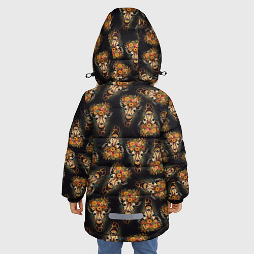Зимняя куртка для девочки Паттерн жираф с цветами: арт нейросети / 3D-Черный – фото 4