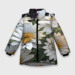 Куртка зимняя для девочки Ромашки на лугу, цвет: 3D-светло-серый