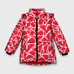 Куртка зимняя для девочки Абстракция сердце, цвет: 3D-красный