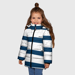 Куртка зимняя для девочки Бело-синий полосатый узор, цвет: 3D-светло-серый — фото 2