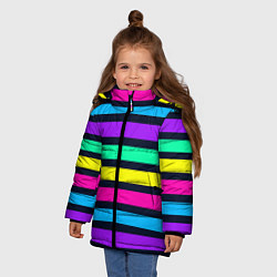 Куртка зимняя для девочки Неоновые полосы на черном фоне, цвет: 3D-черный — фото 2