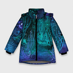 Зимняя куртка для девочки Абстракция: неоновые огни подводного мира