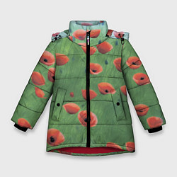 Куртка зимняя для девочки Красные маки в поле, цвет: 3D-красный