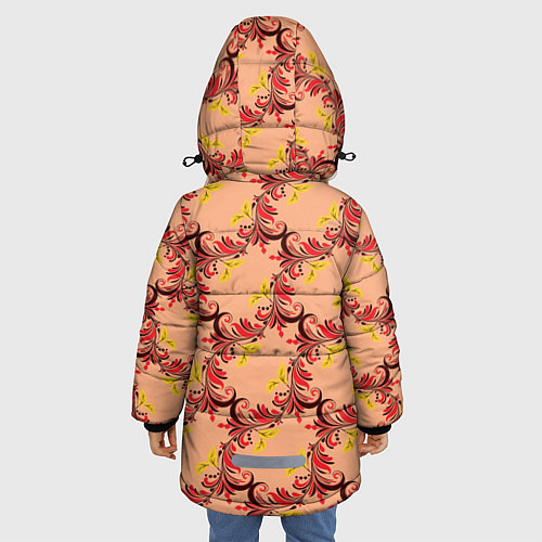 Зимняя куртка для девочки Абстрактный винтажный растительный орнамент / 3D-Черный – фото 4