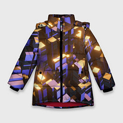 Зимняя куртка для девочки Фиолетовые и светящиеся кубы