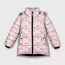 Куртка зимняя для девочки Милые кролики паттерн, цвет: 3D-черный