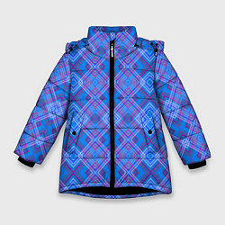 Зимняя куртка для девочки Геометрический рисунок из розовых линий на синем ф