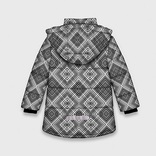 Зимняя куртка для девочки Геометрический узор черно белые ромбы / 3D-Светло-серый – фото 2