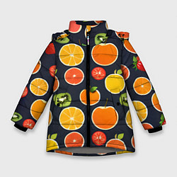 Куртка зимняя для девочки Фрукты и ягоды, цвет: 3D-светло-серый