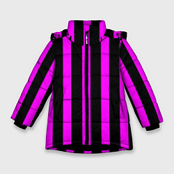 Зимняя куртка для девочки В полоску черного и фиолетового цвета