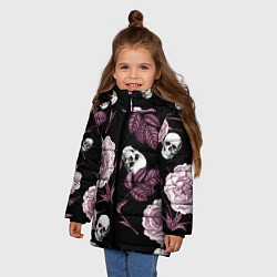 Куртка зимняя для девочки Розовые цветы с черепами, цвет: 3D-черный — фото 2