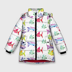 Куртка зимняя для девочки Яркие рыбки, цвет: 3D-красный