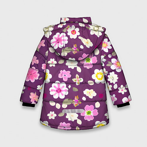 Зимняя куртка для девочки Цветы сакуры / 3D-Светло-серый – фото 2