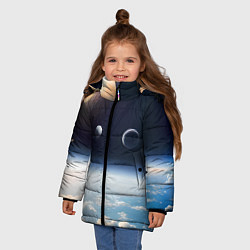 Куртка зимняя для девочки Космос и планета Сатурн, цвет: 3D-черный — фото 2
