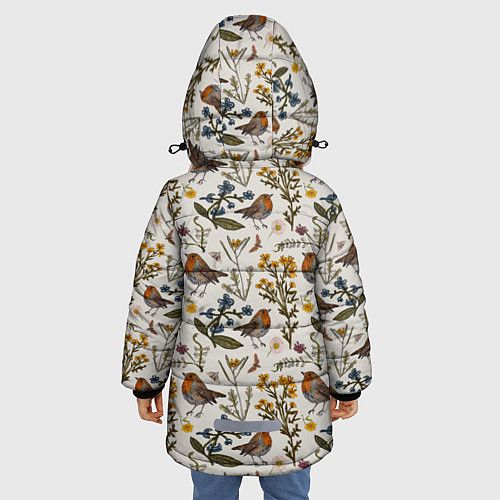 Зимняя куртка для девочки Птицы малиновки и зверобой / 3D-Черный – фото 4