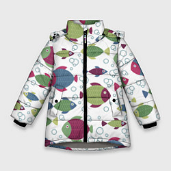 Куртка зимняя для девочки Милые рыбки, цвет: 3D-светло-серый