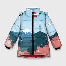 Куртка зимняя для девочки Вид на Фудзияму - Япония, цвет: 3D-красный