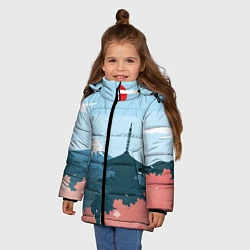 Куртка зимняя для девочки Вид на Фудзияму - Япония, цвет: 3D-красный — фото 2