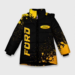 Куртка зимняя для девочки Ford - gold gradient: надпись, символ, цвет: 3D-черный