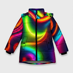 Куртка зимняя для девочки Неоновые радужные разводы, цвет: 3D-светло-серый