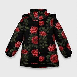 Зимняя куртка для девочки Красные розы на черном - паттерн