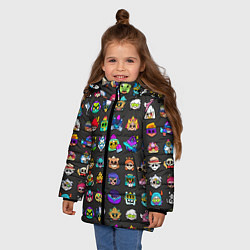 Куртка зимняя для девочки Значки на скины Бравл Старс Brawl Черный фон Пины, цвет: 3D-светло-серый — фото 2