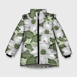 Куртка зимняя для девочки Белые цветочкм, цвет: 3D-светло-серый