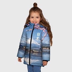 Куртка зимняя для девочки Цветущая сакура на фоне Фудзиямы - Япония, цвет: 3D-черный — фото 2
