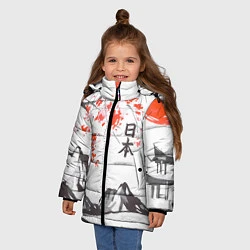 Куртка зимняя для девочки Цветущая сакура и солнце - Япония, цвет: 3D-красный — фото 2