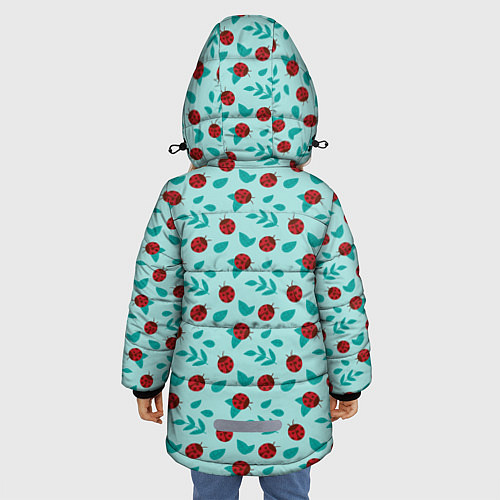 Зимняя куртка для девочки Паттерн листья и божьи коровки / 3D-Черный – фото 4