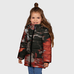Куртка зимняя для девочки Чёрные и красные волны, цвет: 3D-светло-серый — фото 2