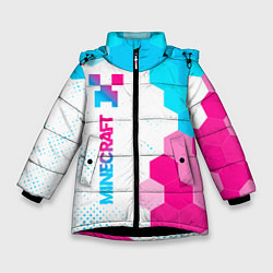 Куртка зимняя для девочки Minecraft neon gradient style: по-вертикали, цвет: 3D-черный