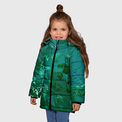 Куртка зимняя для девочки Зелёные обрывки фигур, цвет: 3D-красный — фото 2