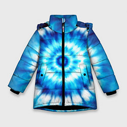 Куртка зимняя для девочки Тай-дай бело-синий круг, цвет: 3D-черный