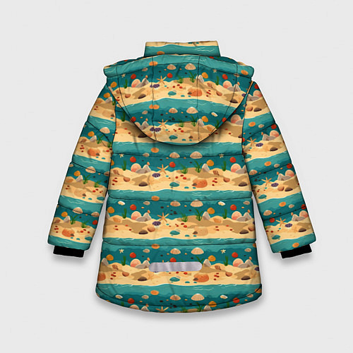 Зимняя куртка для девочки Пляж море и ракушки / 3D-Светло-серый – фото 2