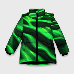 Куртка зимняя для девочки Зелено-черный абстрактный фон, цвет: 3D-черный