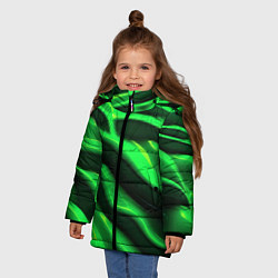 Куртка зимняя для девочки Зелено-черный абстрактный фон, цвет: 3D-черный — фото 2
