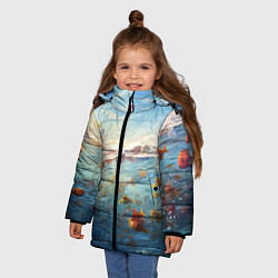 Куртка зимняя для девочки Рыбки выплескиваются из воды, цвет: 3D-светло-серый — фото 2