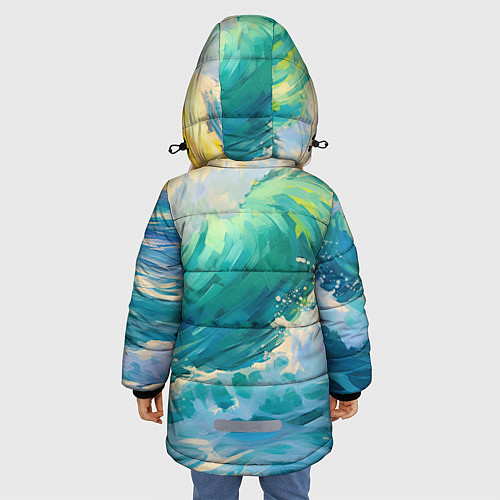 Зимняя куртка для девочки Нарисованные волны моря / 3D-Светло-серый – фото 4