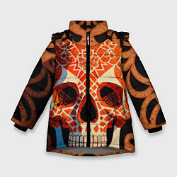 Куртка зимняя для девочки Оранжевый череп, цвет: 3D-светло-серый
