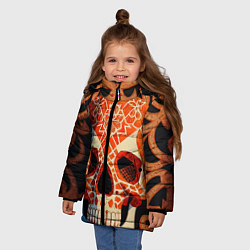 Куртка зимняя для девочки Оранжевый череп, цвет: 3D-красный — фото 2