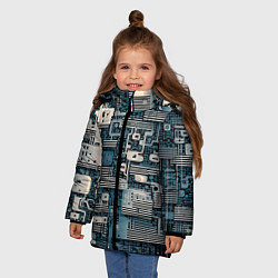 Куртка зимняя для девочки Механическая конструкция паттерн, цвет: 3D-черный — фото 2