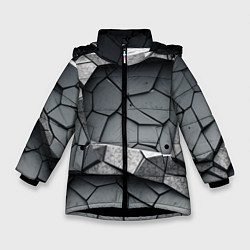 Куртка зимняя для девочки Каменная конструкция паттерн, цвет: 3D-черный