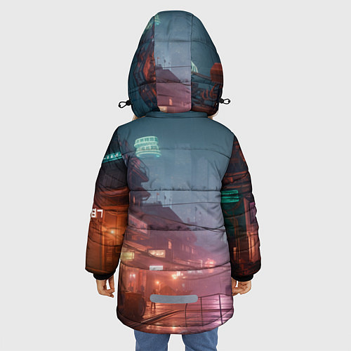 Зимняя куртка для девочки Киберпанк город будущего / 3D-Черный – фото 4