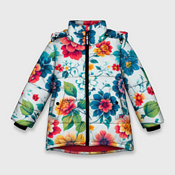 Зимняя куртка для девочки Цветочный узор красивый