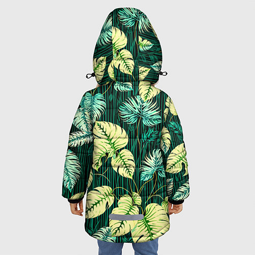 Зимняя куртка для девочки Листья узор тропический / 3D-Светло-серый – фото 4
